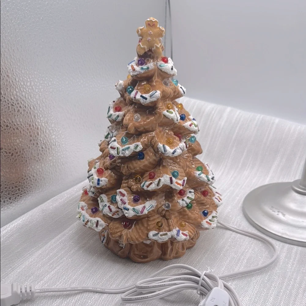 Gingerbread Christmas Tree with Multicolor Lights vintage handmade 9”X6”